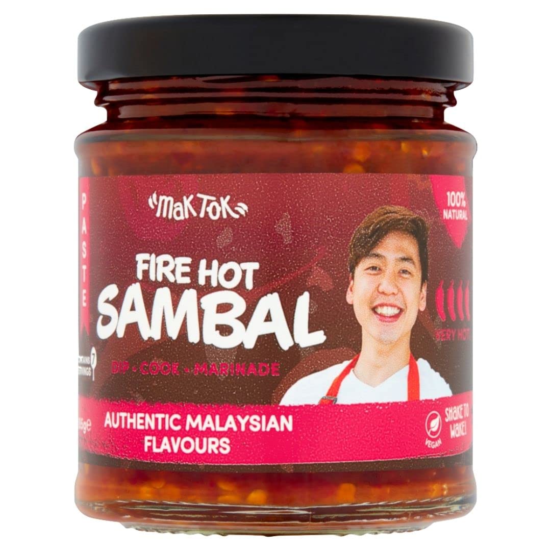 Mak Tok Authentic Gourmet Malaysian Hot Fire Chilli Paste - Very Hot | 185g | All Natural Ingredients