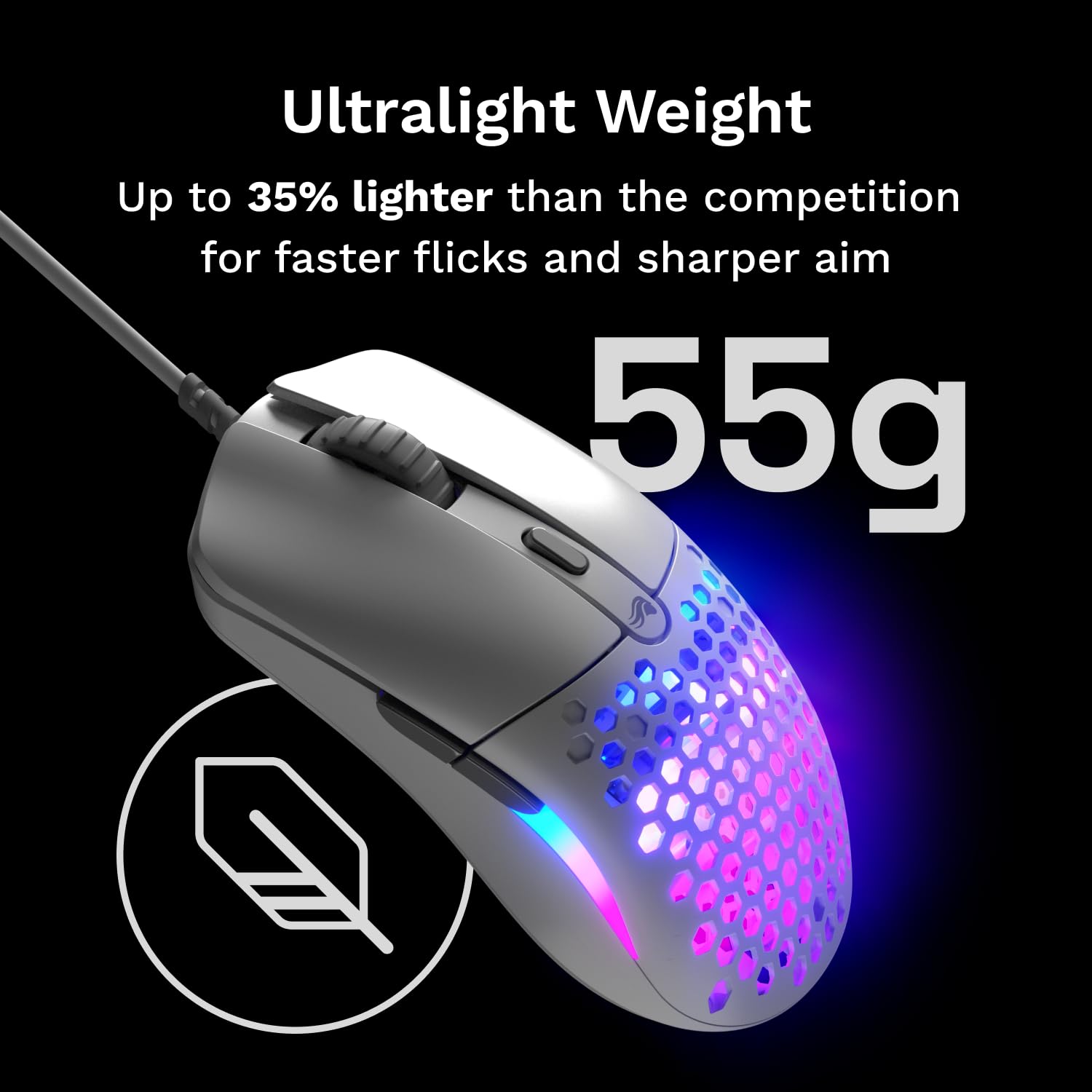 GLORIOUS Model O Eternal Ultralight RGB Gaming Mouse - White | 55g | 6 Programmable Buttons | 12K DPI 2