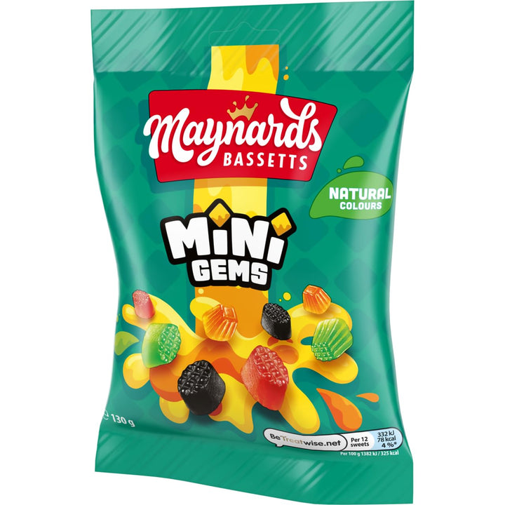 Maynards Bassetts Minigems Assorted Fruity Jelly Sweets, 130g Re-sealable Bag