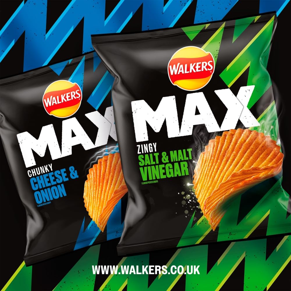 Walkers Max Cheese & Onion Crisps - Deep Ridged Texture | 50g Bags | Multipack of 24 3