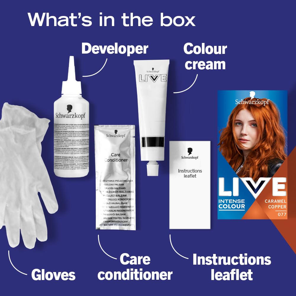 Schwarzkopf LIVE Intense Colour Caramel Copper 077 - Permanent Hair Dye with Vibrancy Serum 5