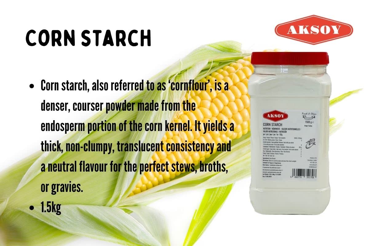 AKSOY Quality Corn Starch - 1.5KG Natural Pure Powder for Cooking & Baking | Gluten-Free Thickener 5