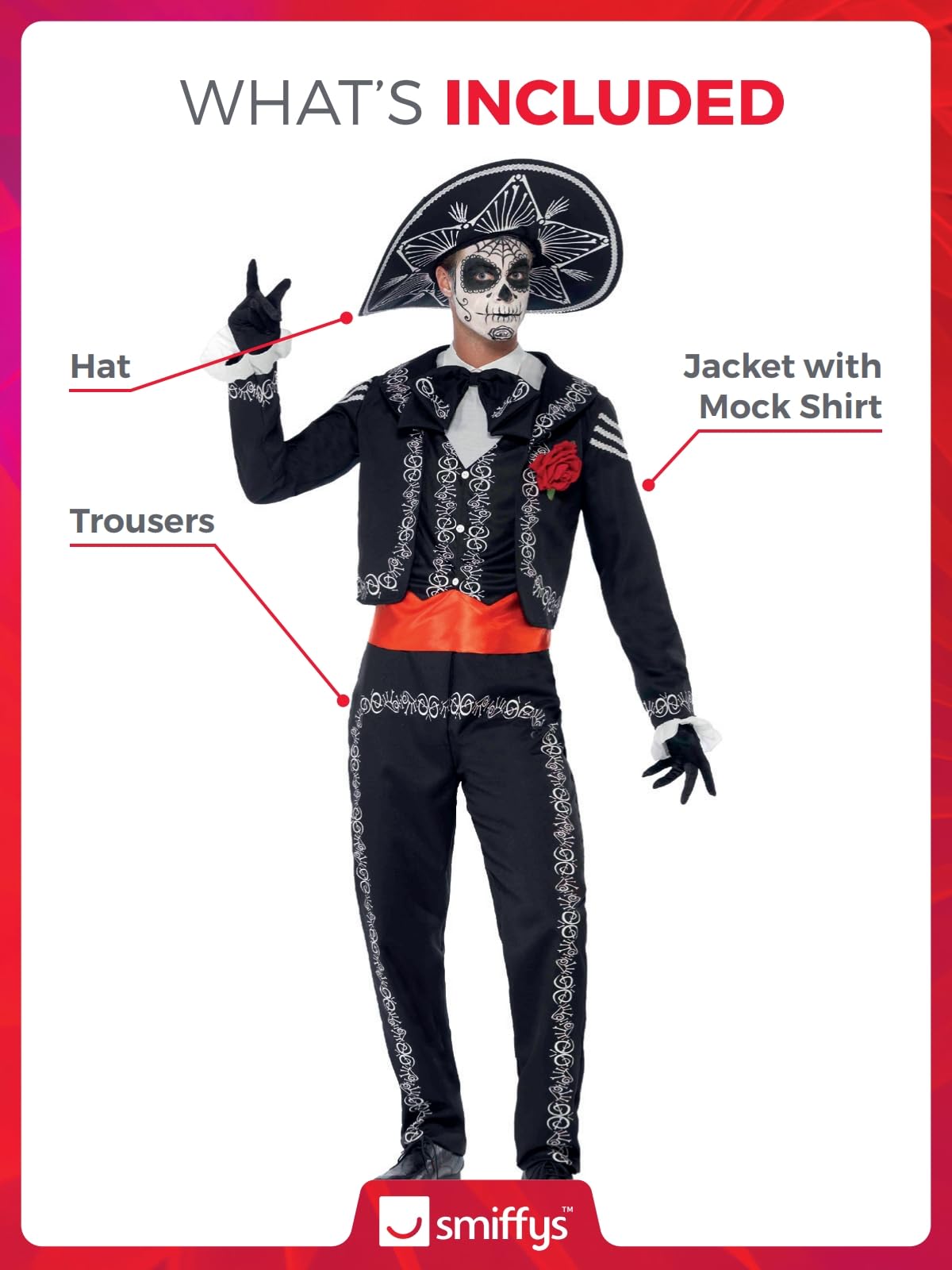 Smiffys Day of the Dead Señor Bones Costume - Adult Men's Size M 4