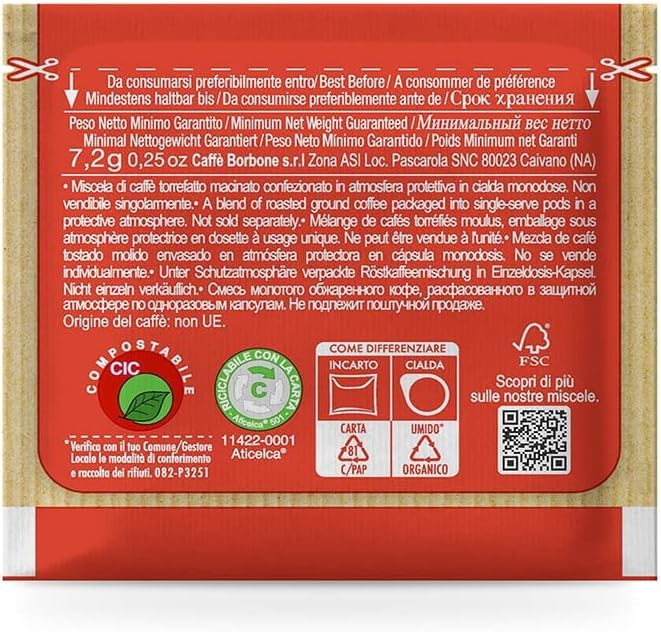 CAFFÈ BORBONE Red Blend Compostable Coffee Pods - 100 Pack - ESE 44mm Compatible