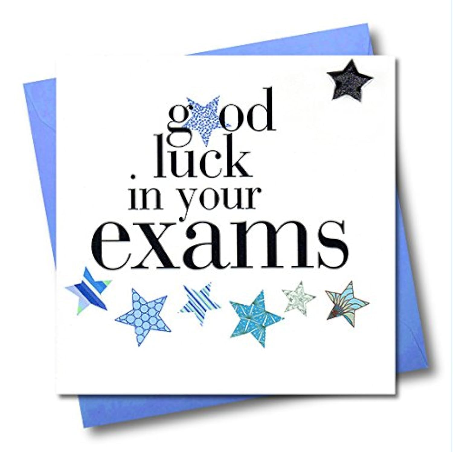 Claire Giles Greeting Cards - Good Luck in Exams Card | Padded Silver Star Embellishment | 150x150mm