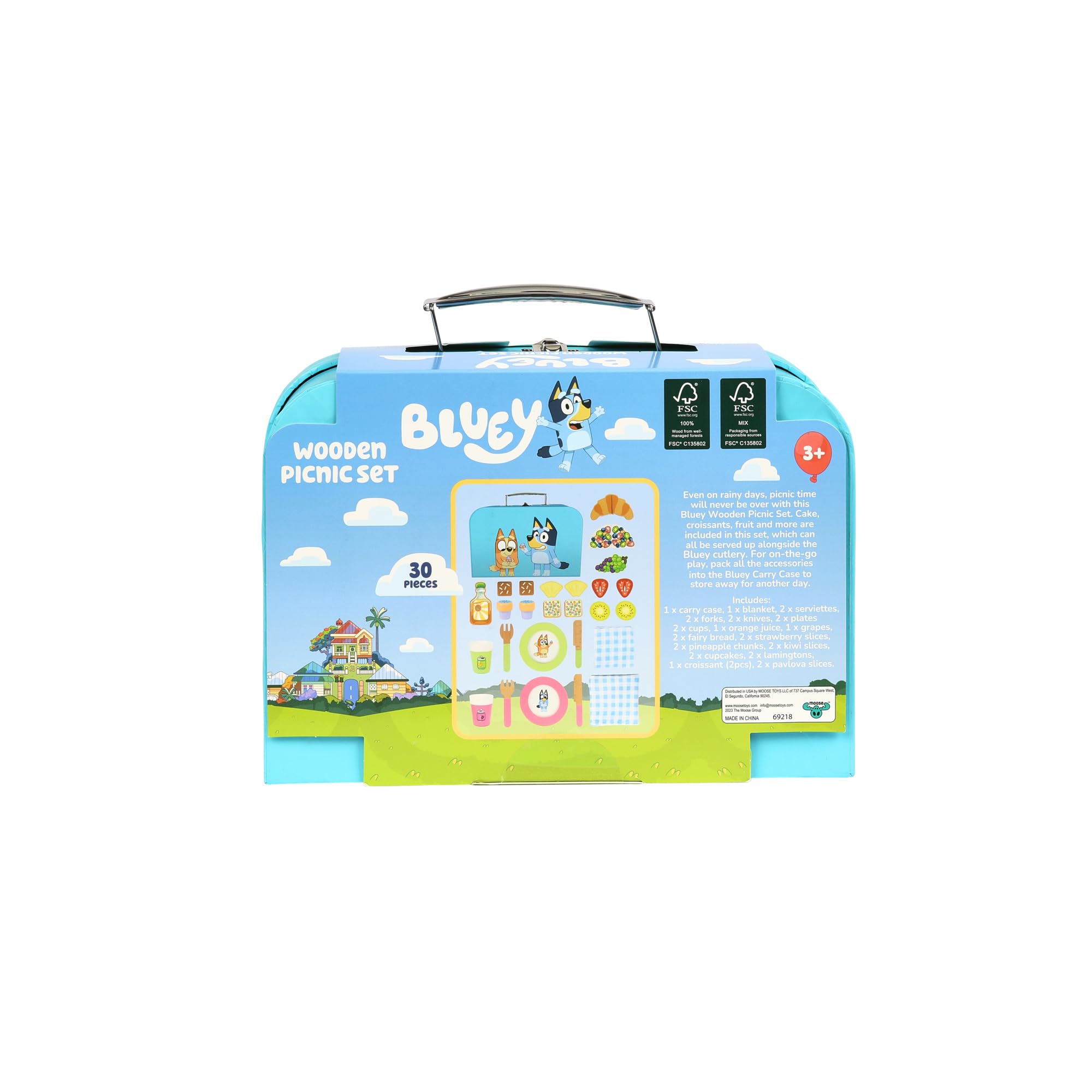 Bluey Picnic Basket Set - 30-Piece Wooden Roleplay Toy for Kids