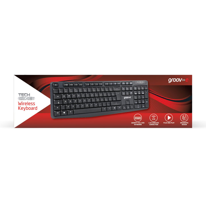 groov e Wireless Full-Size Keyboard - QWERTY Keyboard for PC and Laptop with 2.4G Wireless Connection, Ergonomic Design, Silent Keys - Black