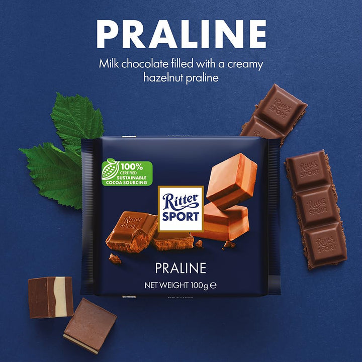 Ritter Sport Praline Milk Chocolate with Hazelnut Paste 100g (Pack of 13)