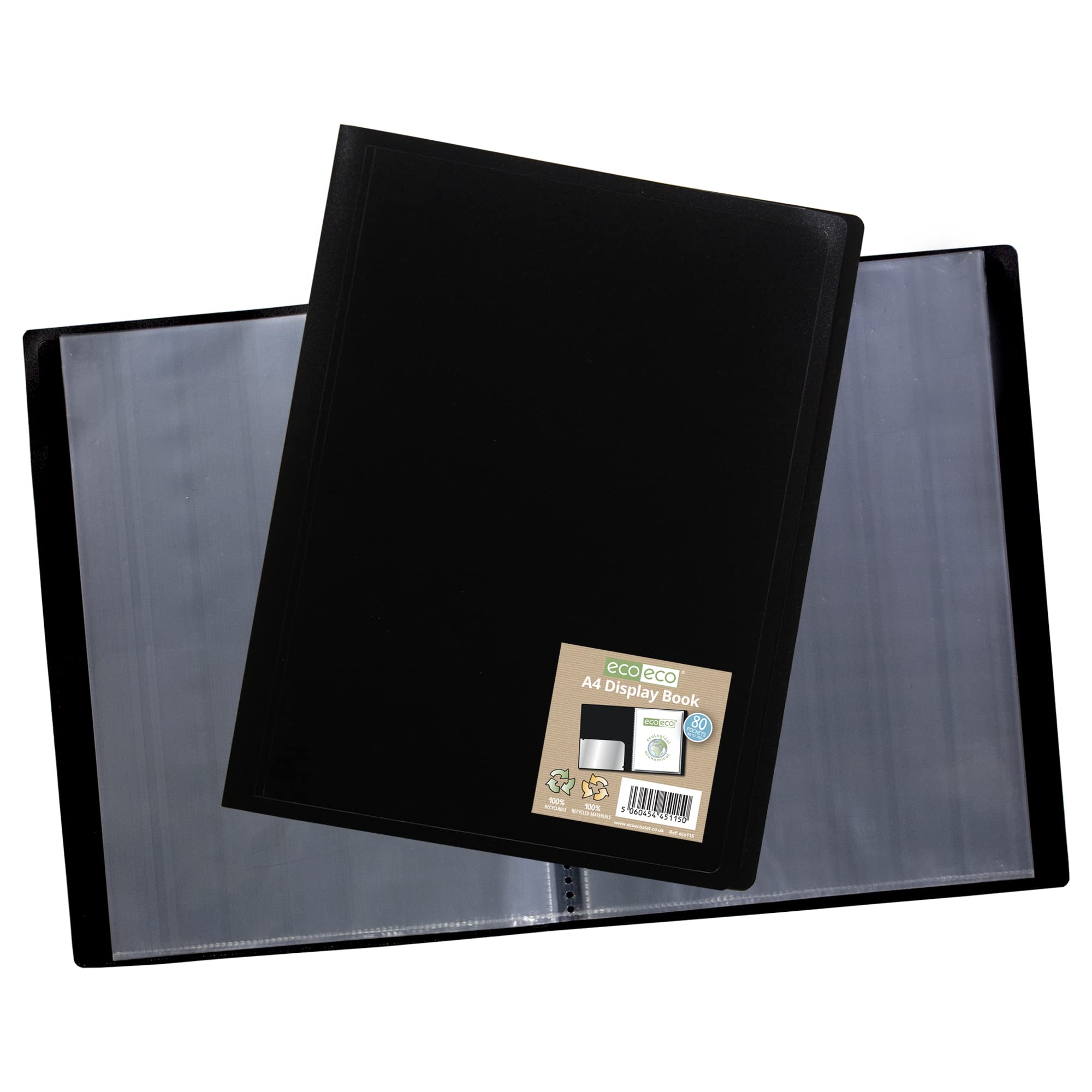 eco-eco A4 80 Pocket Flexible Cover Display Book Folder | 100% Recycled | Black 1