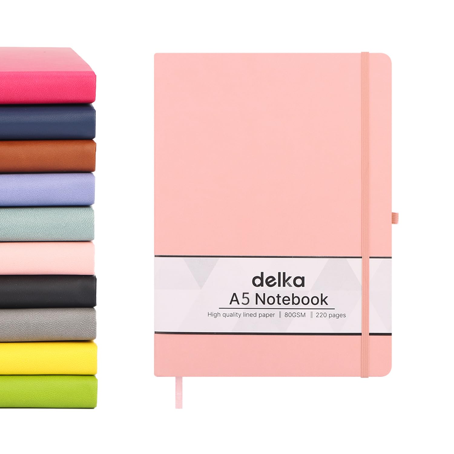 delka A5 Notebook - Vegan Leather Soft Cover Journal | 220 Ruled Pages | Pastel Pink 1