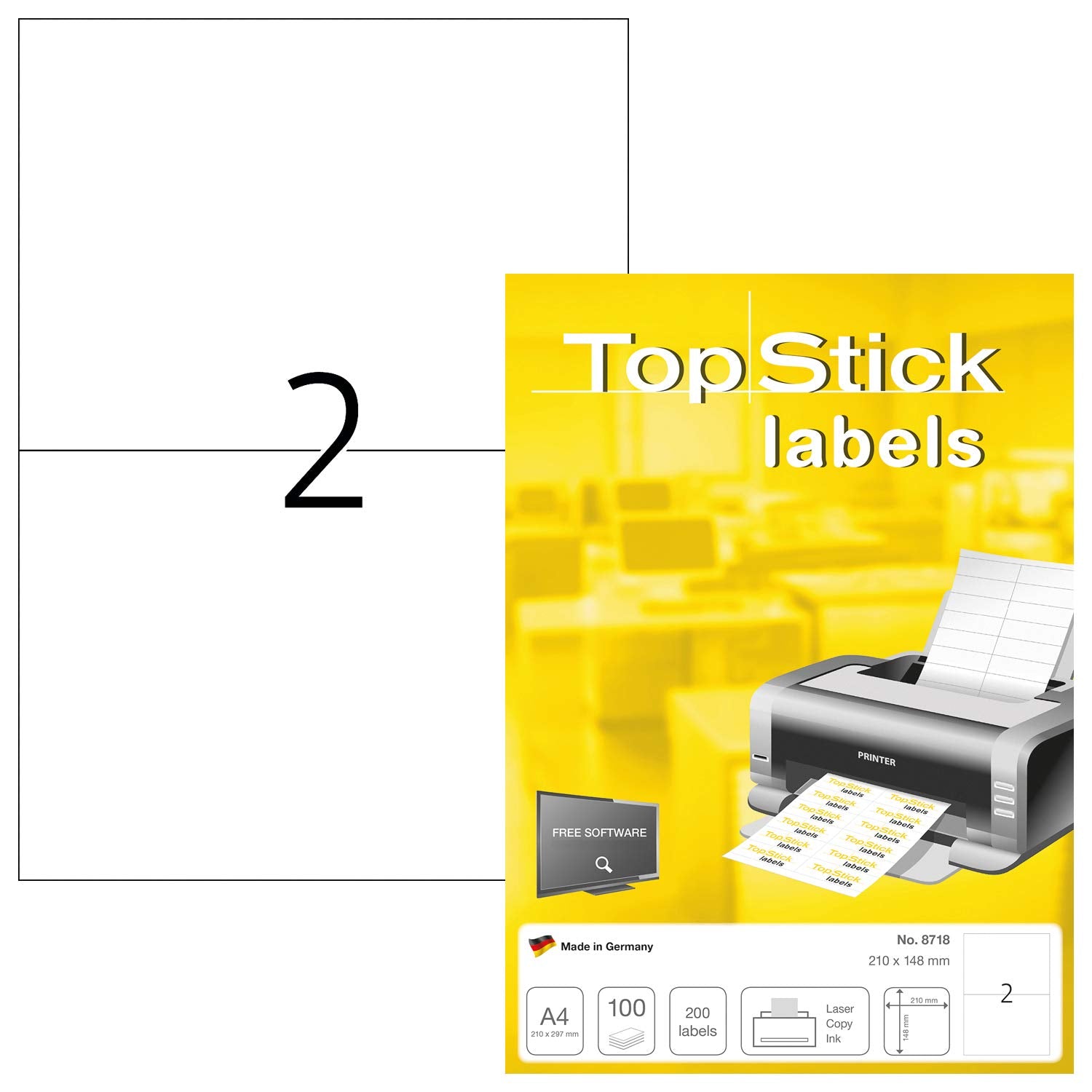 TopStick Self Adhesive Multipurpose Labels - 2 Labels per A4 Sheet, 200 Labels Total, 210 x 148 mm | White 1