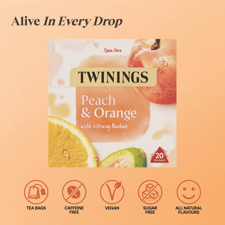 Twinings Peach & Orange Herbal Infusion Tea Bags, 20 Count