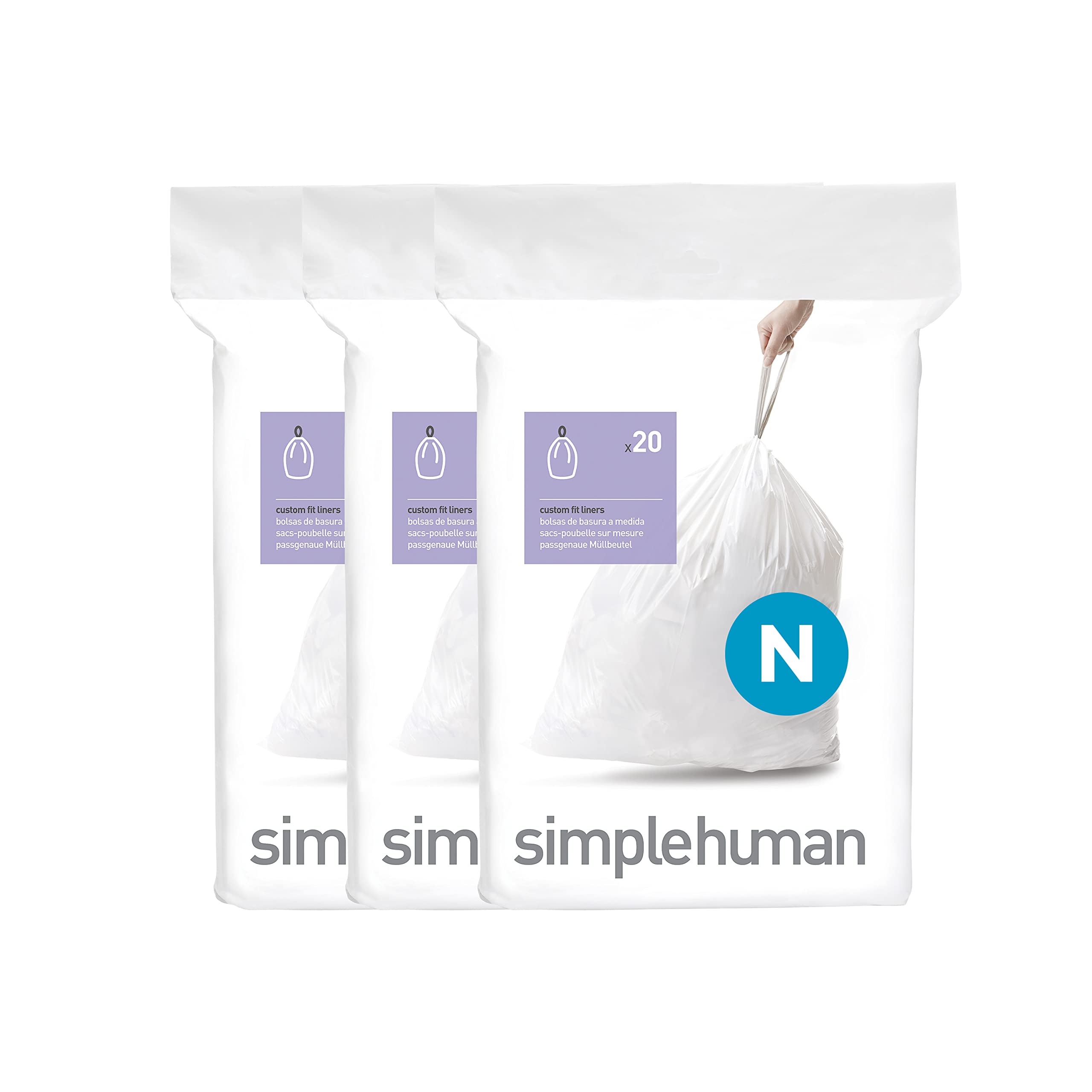 simplehuman Code N Custom Fit Drawstring Rubbish Bags - 50 Litre Capacity | 60 Count | White 1