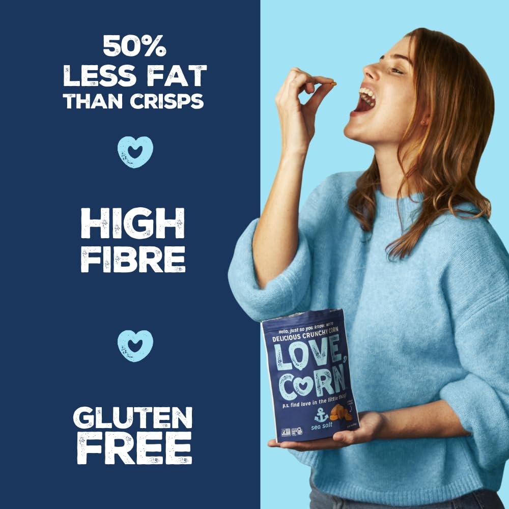 LOVE CORN Sea Salt Crunchy Corn Snack 45g x 10 Bags – Vegan Gluten Free Healthy Snack