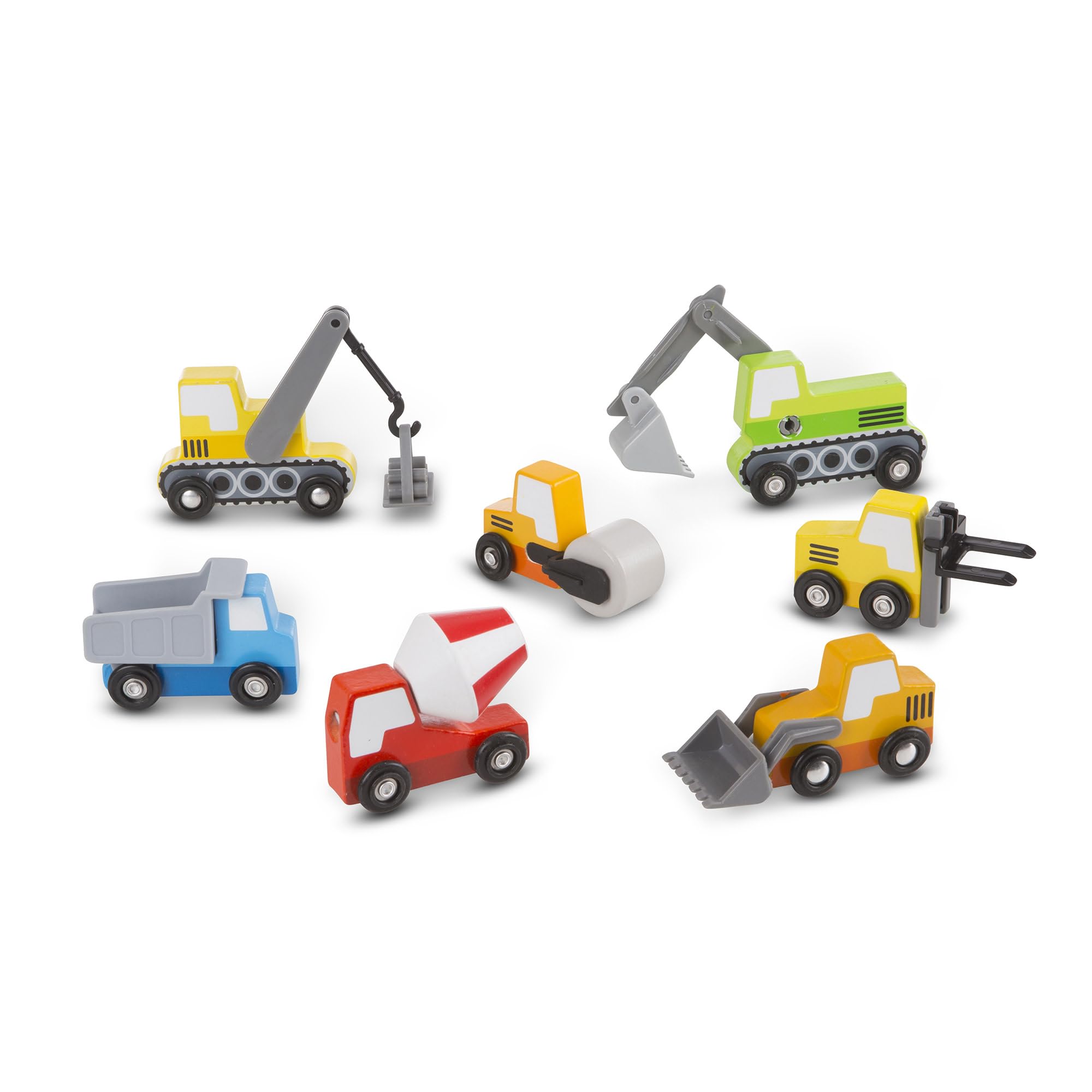 Melissa & Doug Wooden Construction Site Vehicles Playset - 7 Piece Set | Moving Parts | Ages 3-6 1