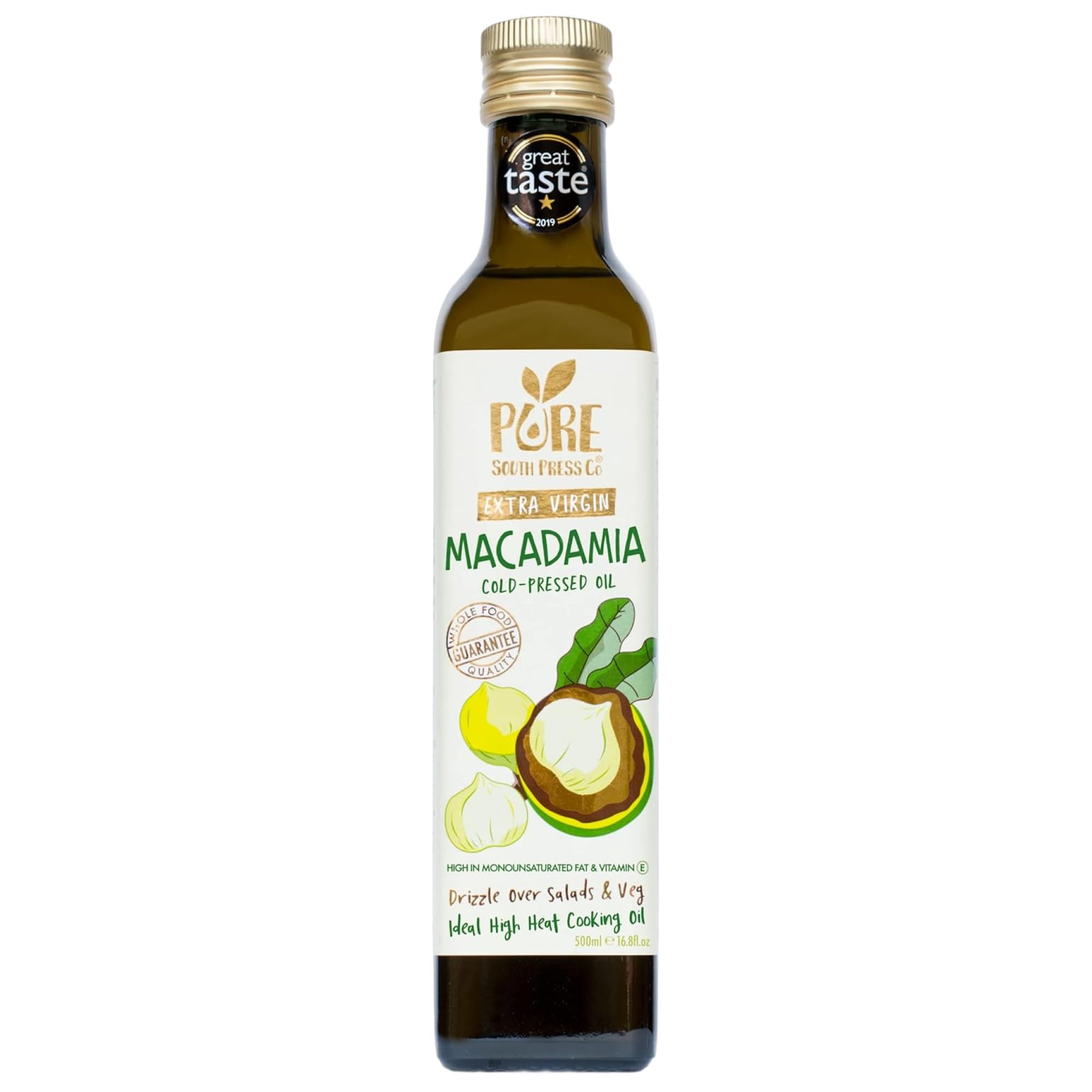 Pure South Press Cold-Pressed Extra Virgin Macadamia Nut Oil - High Heat Cooking | 70% Mono-Unsaturated Fat | 500 ml 1