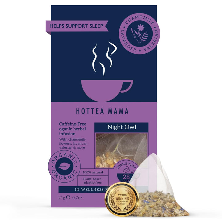 HOTTEA MAMA Night Owl Tea - Natural Sleep Supporting Herbal Tea for Women, Caffeine-Free, 15 Whole Leaf Tea Bags
