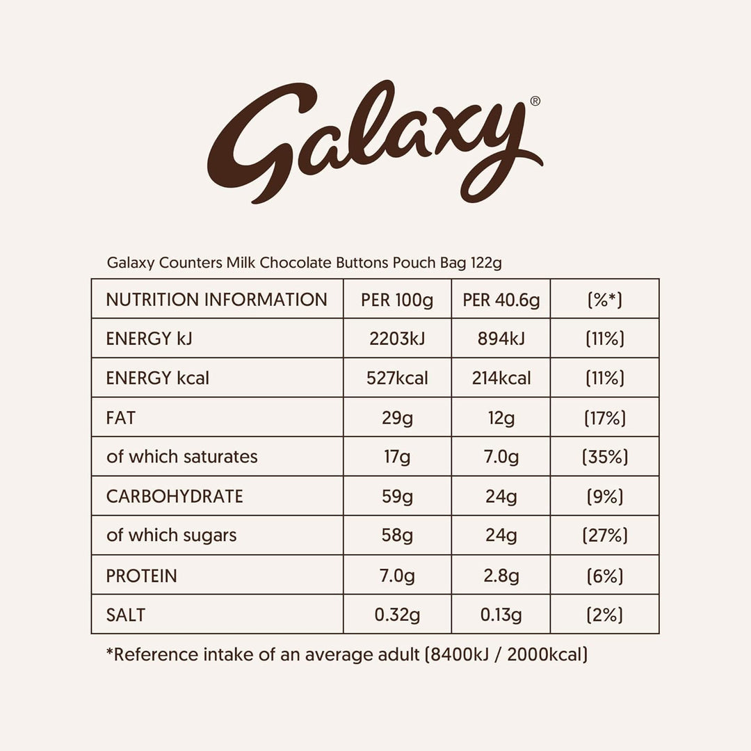 Galaxy Counters Chocolate Pouch Bulk Box, Milk Chocolate, Kosher Certified, 15 x 112g