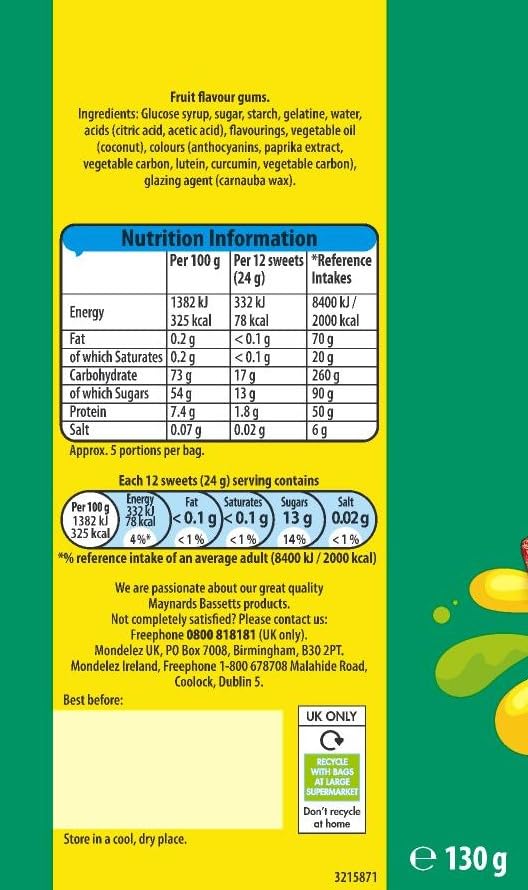 Maynards Bassetts Minigems Assorted Fruity Jelly Sweets, 130g Re-sealable Bag