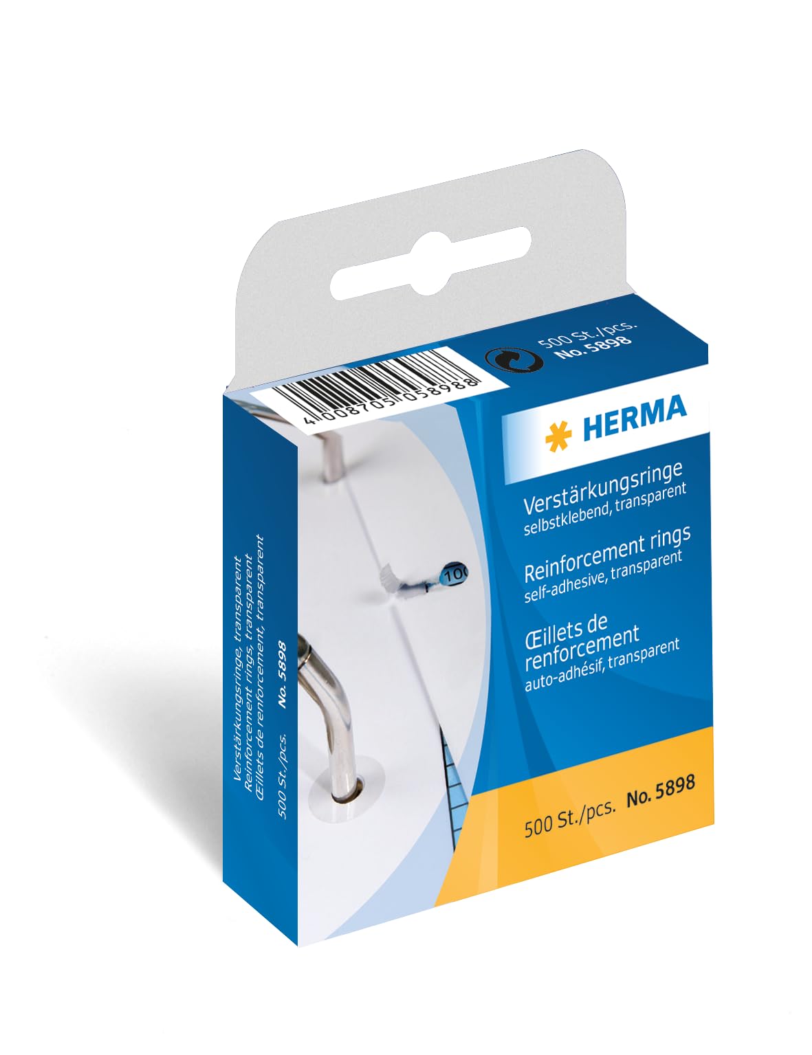 HERMA Self-Adhesive Reinforcement Rings on a Roll - 500 Pack, 12mm Diameter, Transparent/Green 1
