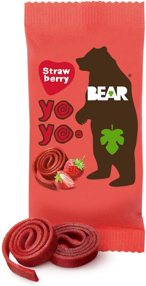 BEAR Fruit Yoyos Strawberry - 100% Fruit Rolls with Collectible Fact Cards (Pack of 6, 100g Each)