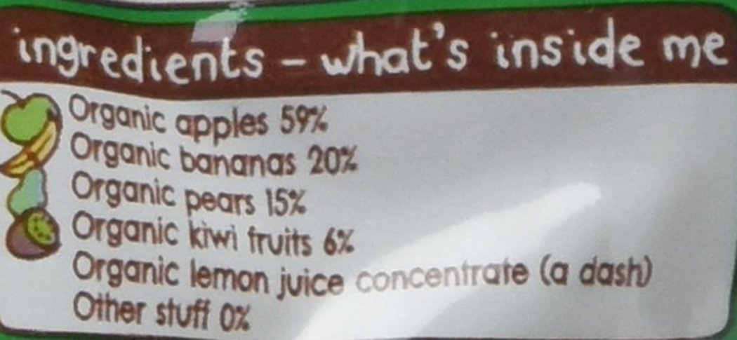 Ella's Kitchen The Green One Smoothie Fruits 6+ Months, Organic Fruit Snack, Pack of 5 (450g)