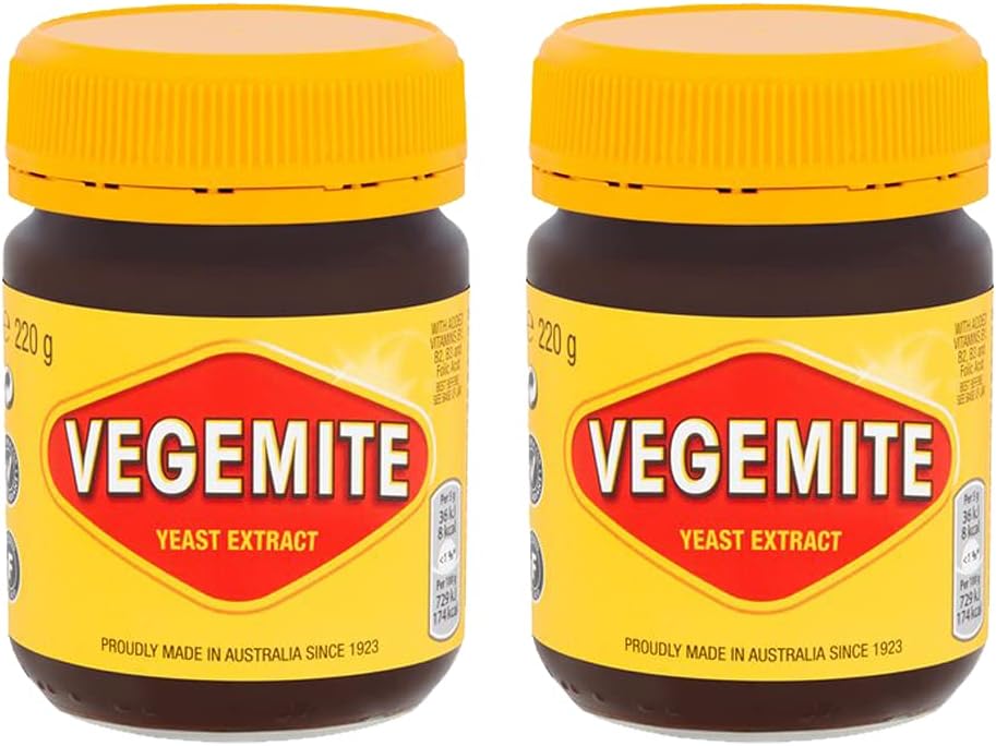 Vegemite 2 x 220g Yeast Extract Sandwich Spread - Vegetarian with Vitamins B1, B2, B3 & Folic Acid 1
