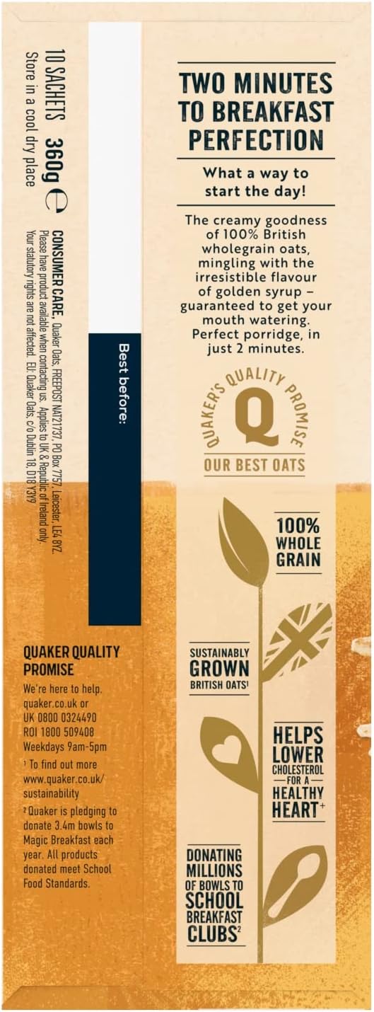 Quaker Oat So Simple Golden Syrup Porridge, 10 x 36g