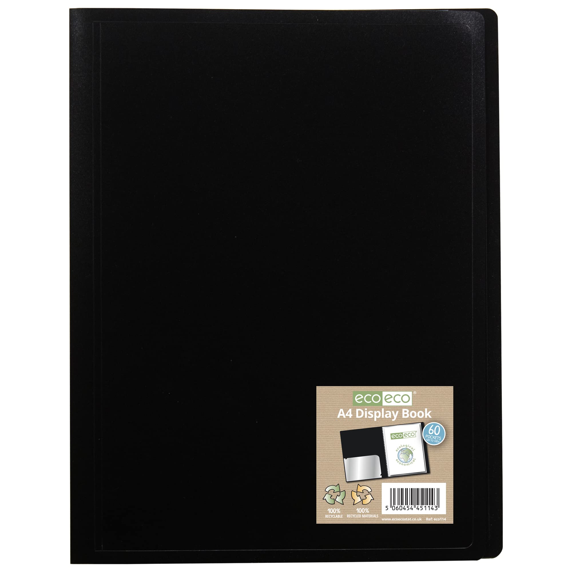 eco-eco A4 60 Pocket Flexible Cover Portfolio Display Book | 100% Recycled | Black 2