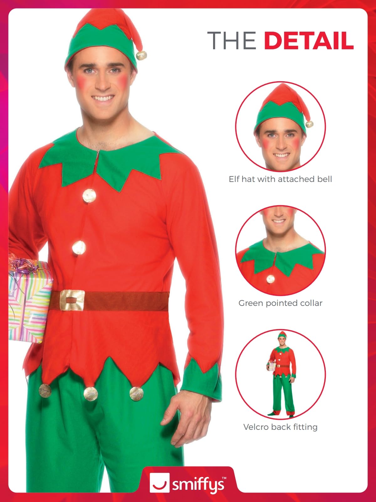 Smiffys Elf Costume - Holiday Fancy Dress for Adults - M 18