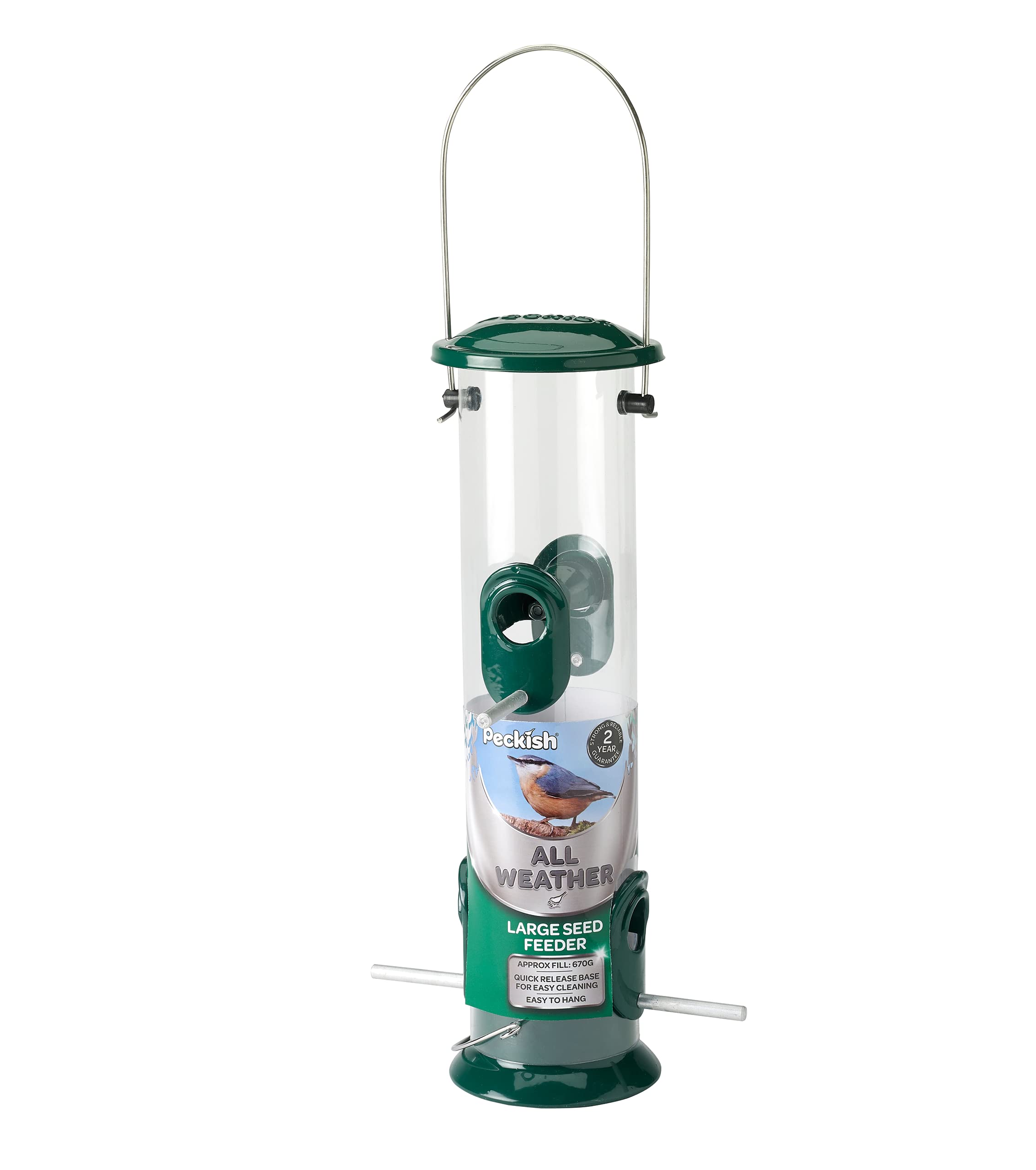 Peckish All Weather Metal Bird Seed Feeder - Large Capacity 700g | Hanging Mount | Durable Metal & Polycarbonate