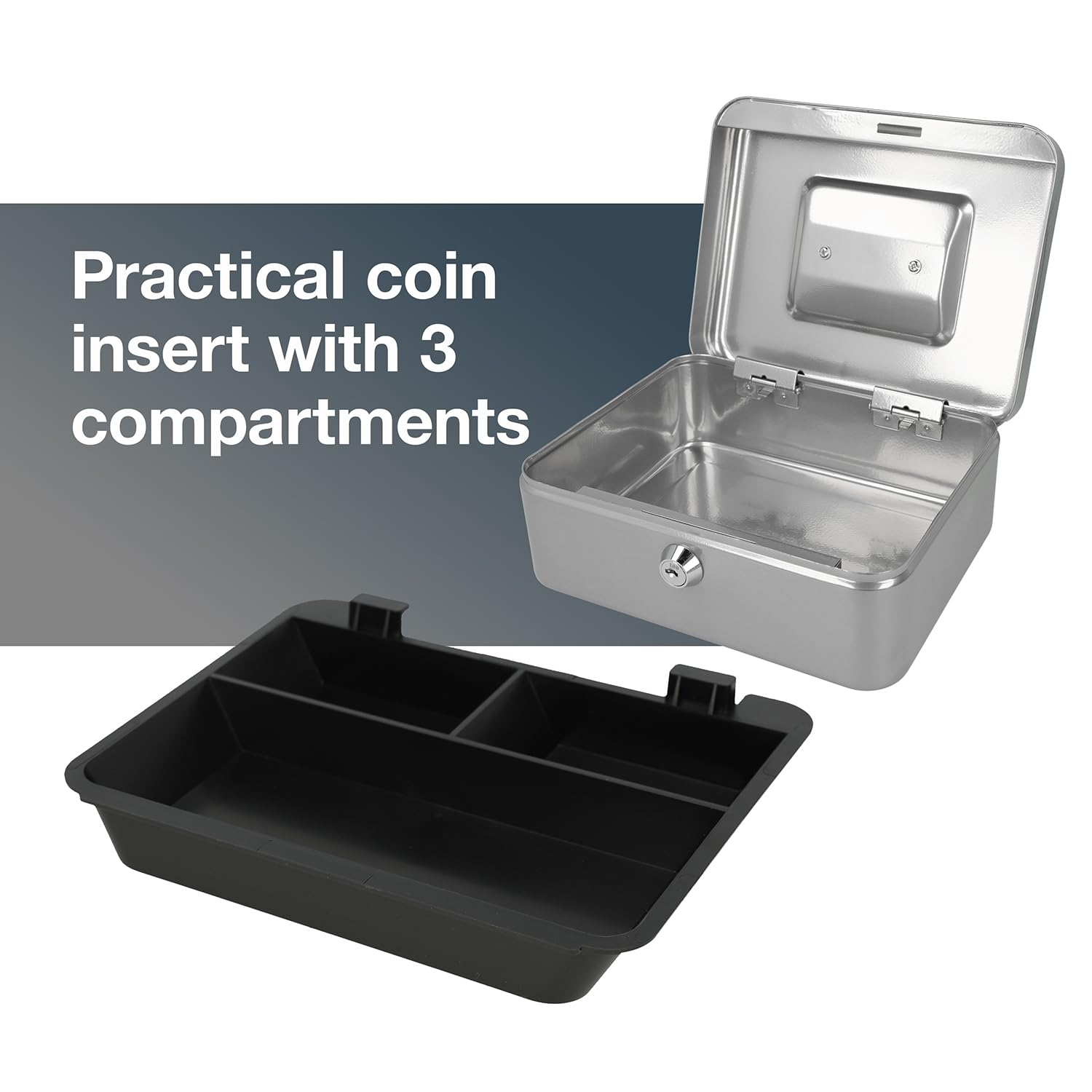 Westcott Lockable Cash Box - Robust Sheet Steel Security | Silver | 20 x 16 x 9 cm