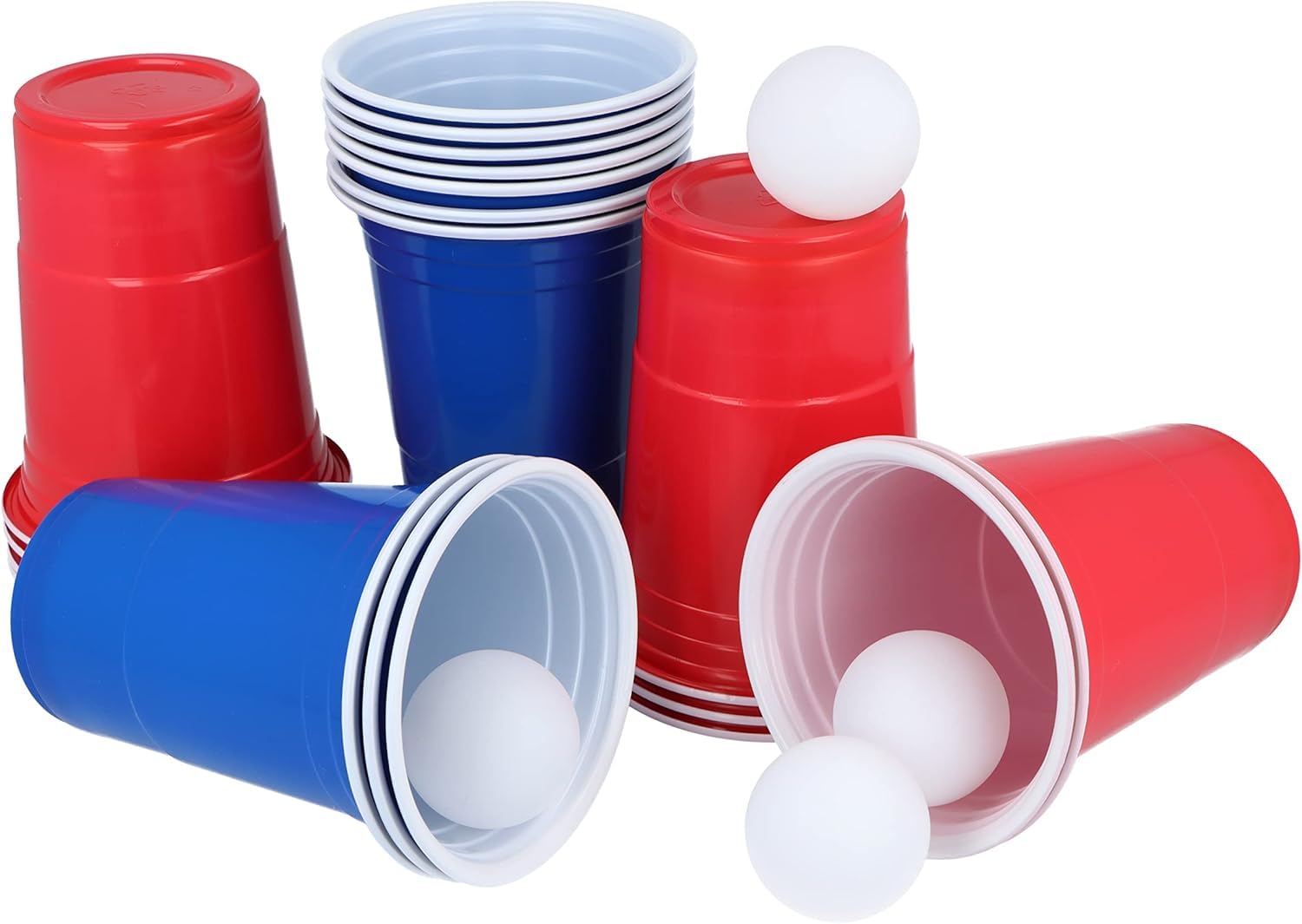 TOIS Party Game Set - 24 Pieces: 10 Red Cups, 10 Blue Cups (16oz) & 4 Balls 1