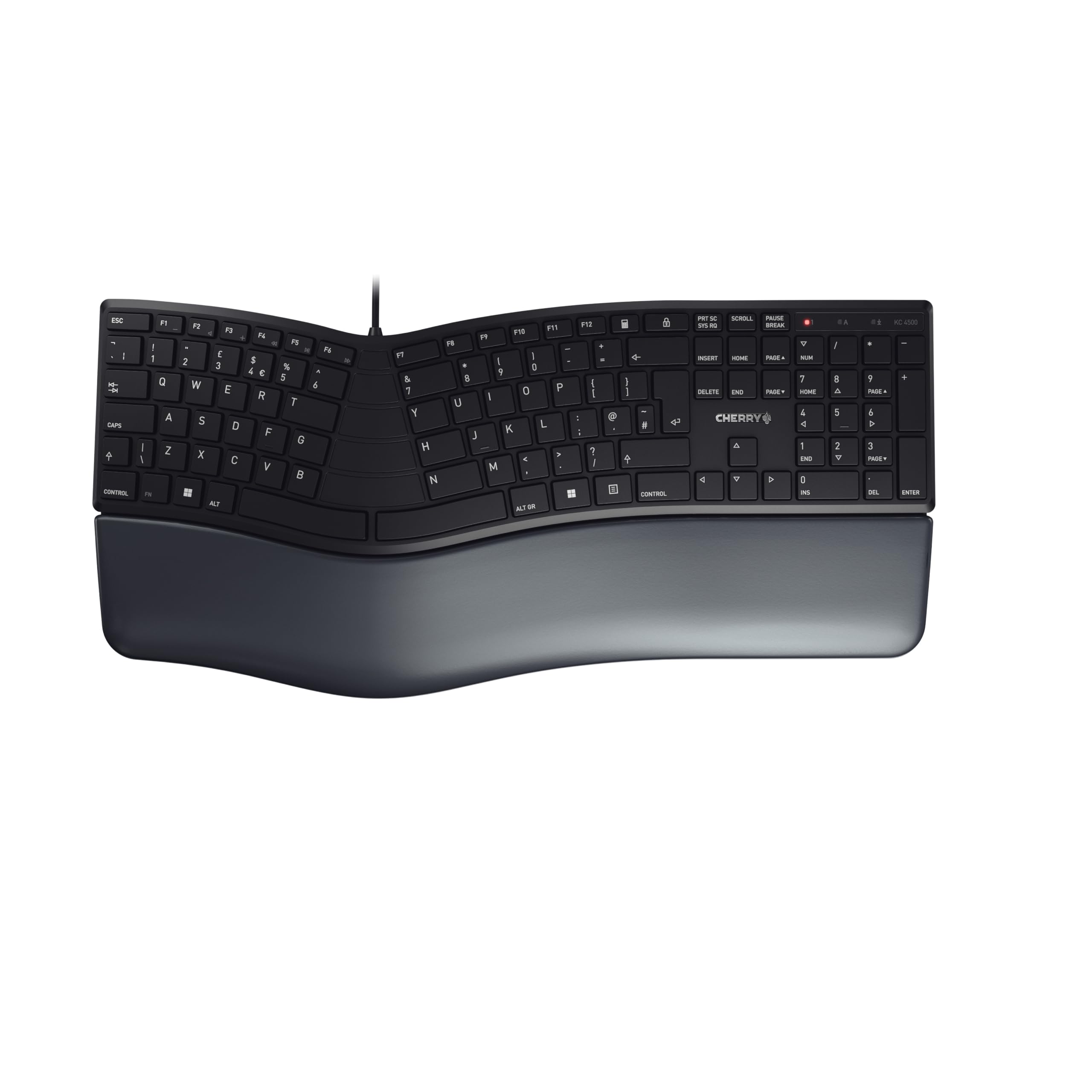 CHERRY KC 4500 ERGO Ergonomic Wired Keyboard - Padded Palm Rest | UK Layout | Black 1