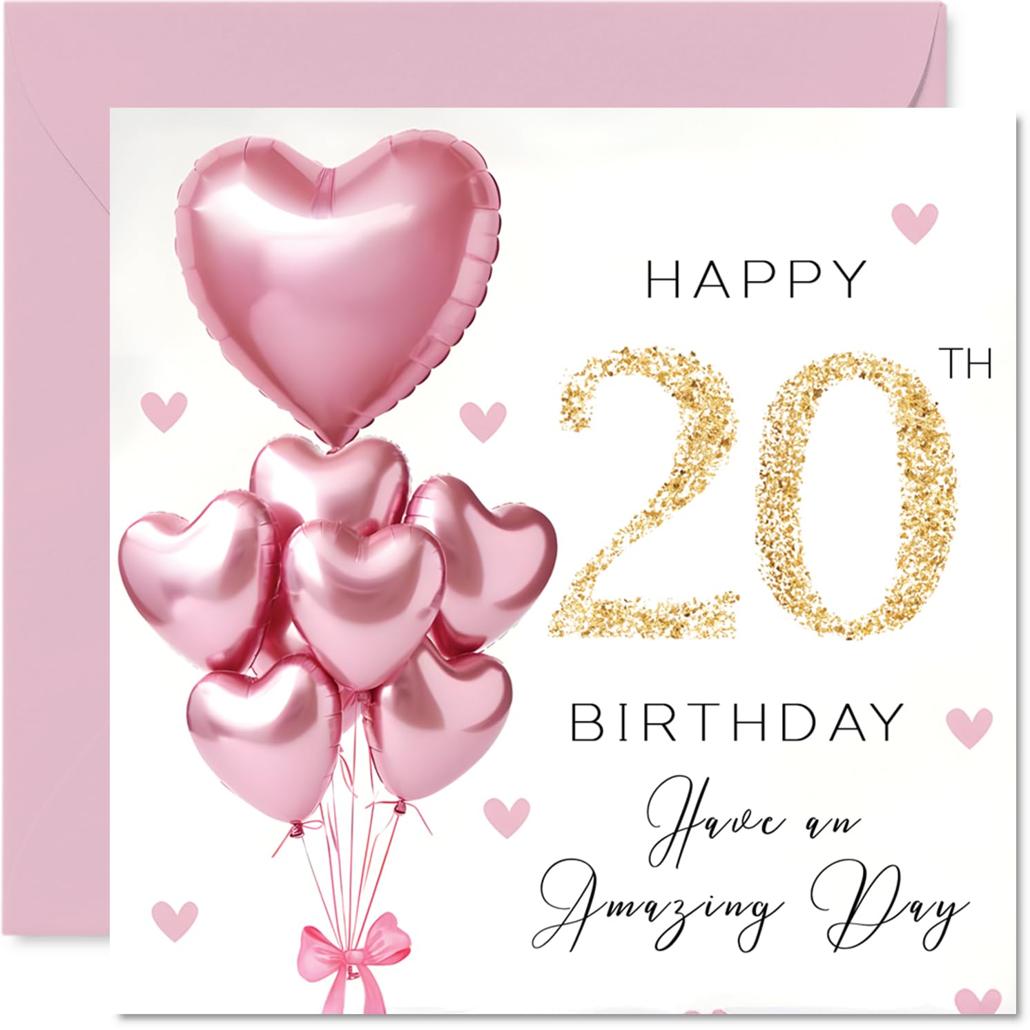 Stuff4 20th Birthday Card for Women - Pink Glitter Balloons | 145mm x 145mm 1
