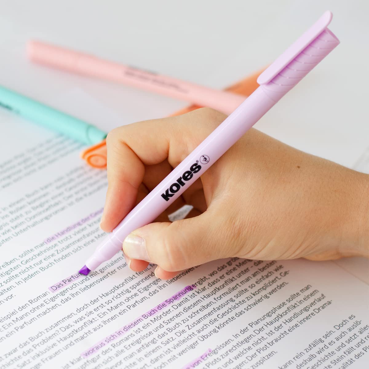 Kores High Liner Pastel Highlighter Pens - Water-Based Ink, Chisel Tip, Pack of 6 3