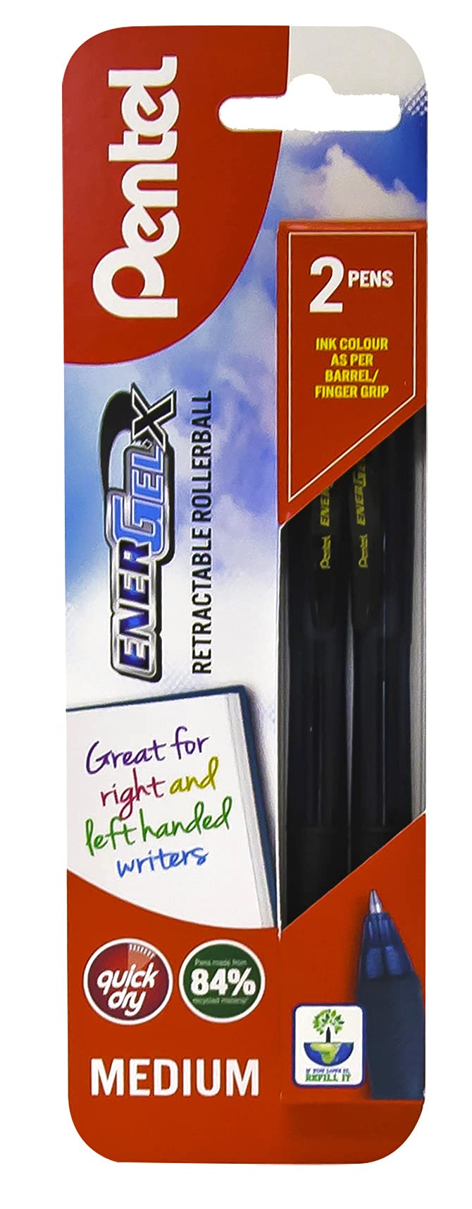 Pentel EnerGel-XBL107/2-A Retractable Gel Ink Rollerball Pen, 0.7mm Medium Point, Black Ink (2 Pack) 1