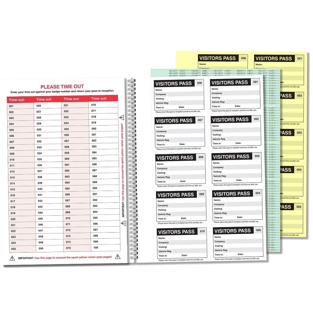 VSafety Visitor Book Refill - 100 Badge Inserts | 90 x 60mm | Yellow, White, Green 1