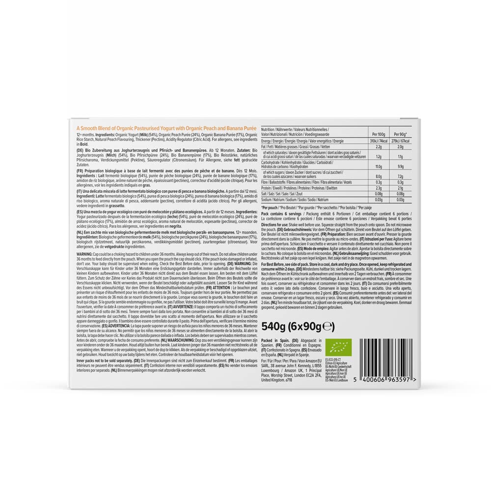 Mama Bear Organic Peach & Banana Yogurt Purée Pouches - 90g (Pack of 6), Suitable for 12 Months+ 4