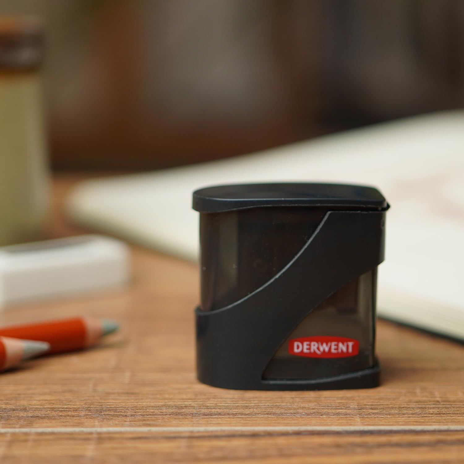 Derwent Twin Hole Pencil Sharpener with Container - Dual Hole Manual Metal Blades | Black 6