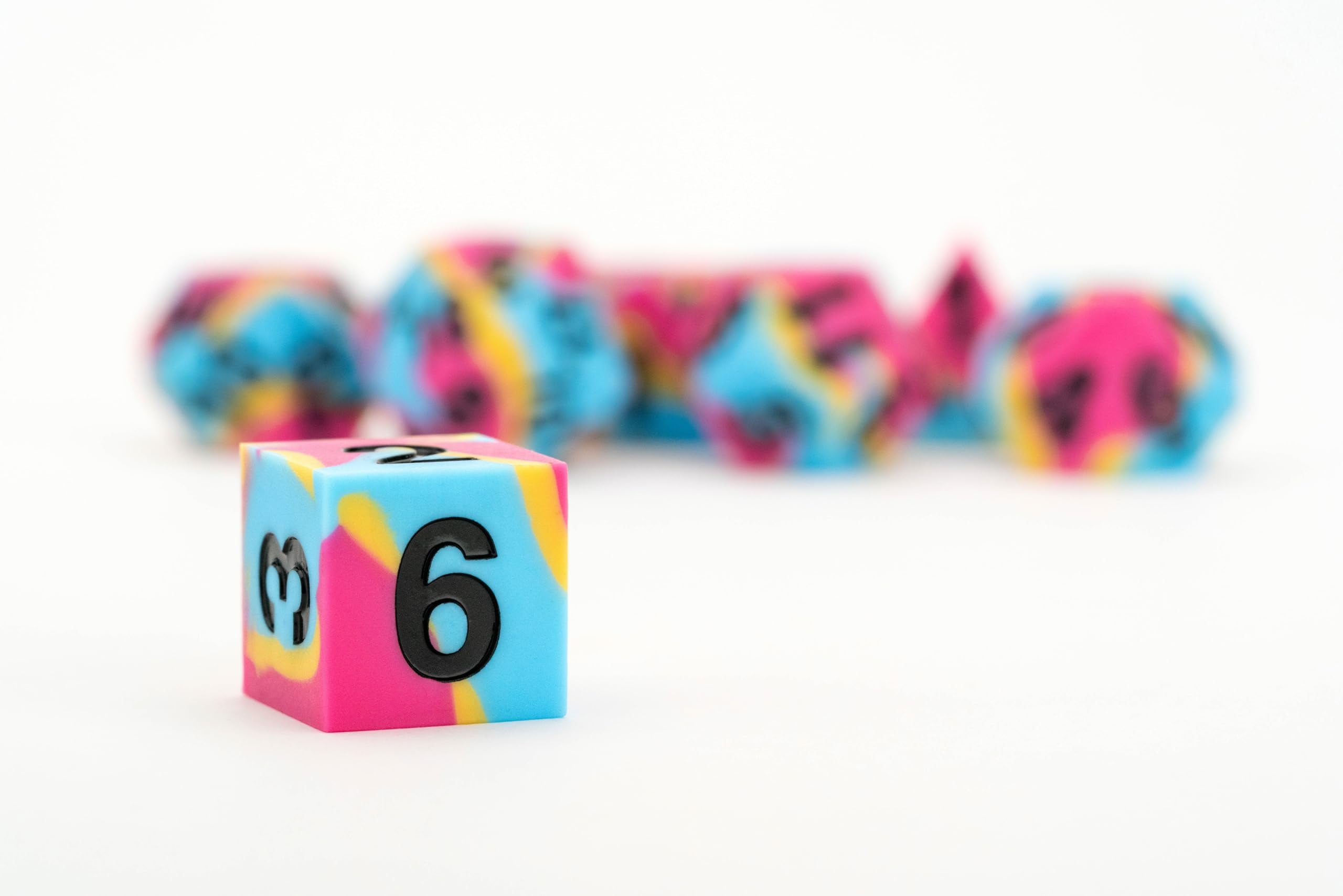 Metallic Dice Games FanRoll Pride Sharp Edge Silicone Rubber Poly Dice Set - 16mm, Pansexual 2