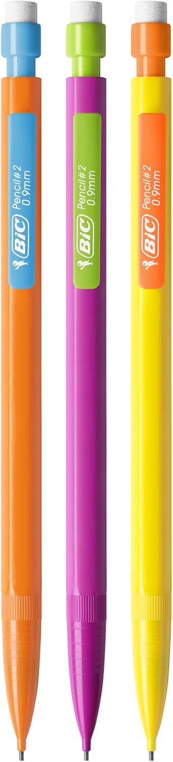 BIC Matic HB Mechanical Pencils and Eraser, Assorted Barrel Colours with Fine Point (0.9 mm), Pack of 12 5