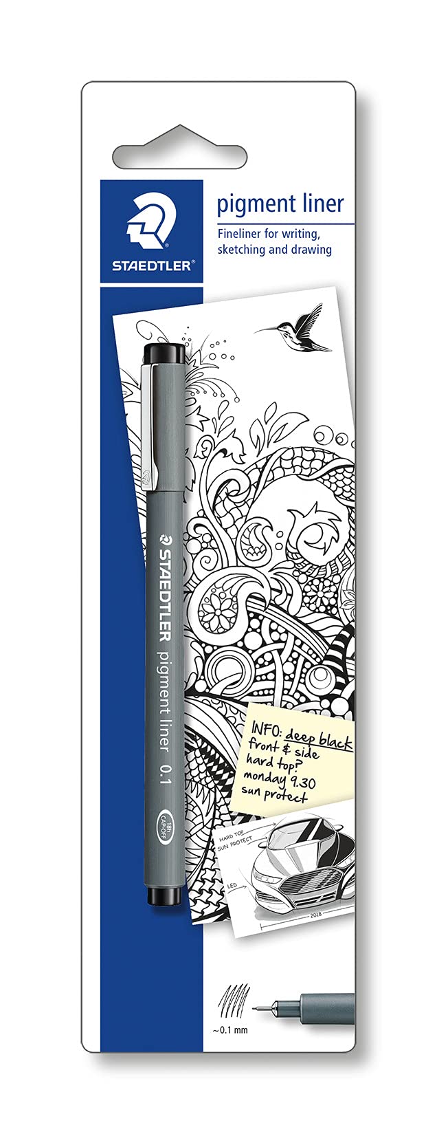 STAEDTLER Pigment Liner Fineliner Pen - 0.1 mm Line Width, Black Ink | Waterproof & Erasable