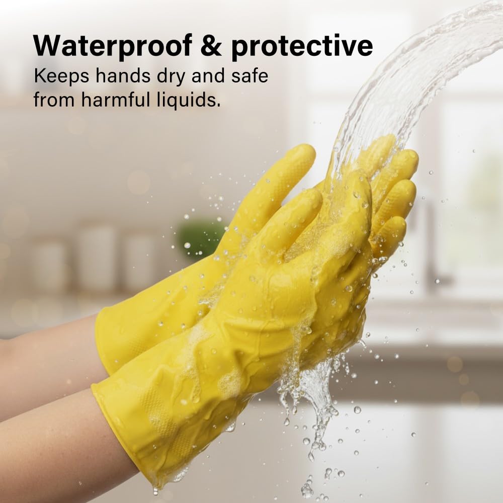 Ofah Premium Household Gloves - Large Size, Waterproof Rubber, Non-Slip Grip | 4 Pairs 3