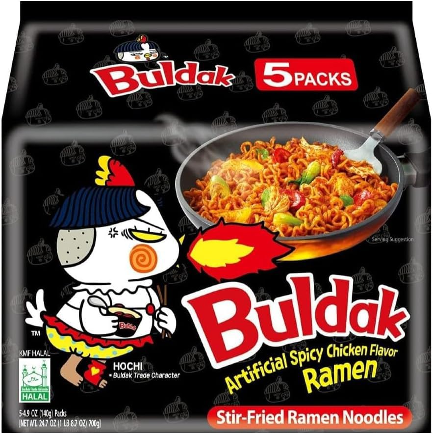 Saras Flavours of Asia Bulldak Hot Chicken Ramen - Spicy Korean Noodles | 140g Pack of 5