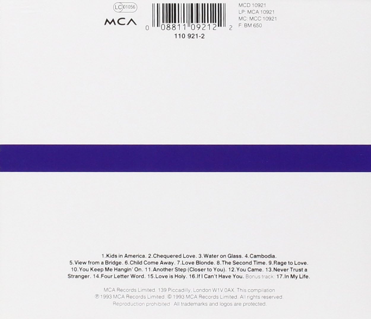 Kim Wilde - The Singles Collection 1981-1993 Audio CD 3