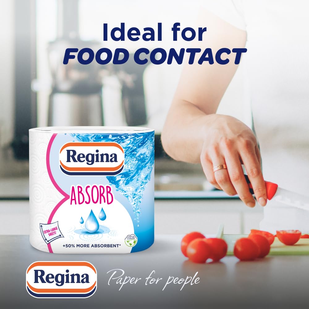 Regina Absorb Kitchen Towels – 8 Rolls, 75 Sheets per Roll, 2-Ply Super Absorbent Paper Towels