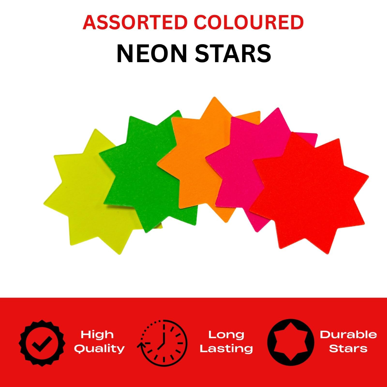 Janrax Neon Fluorescent Star Pricemarker Labels - 42mm, Colourful, Pack of 100