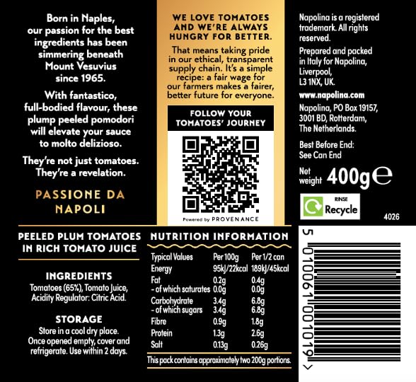 Napolina - Peeled Plum Tomatoes (400g Pack of 4) 5