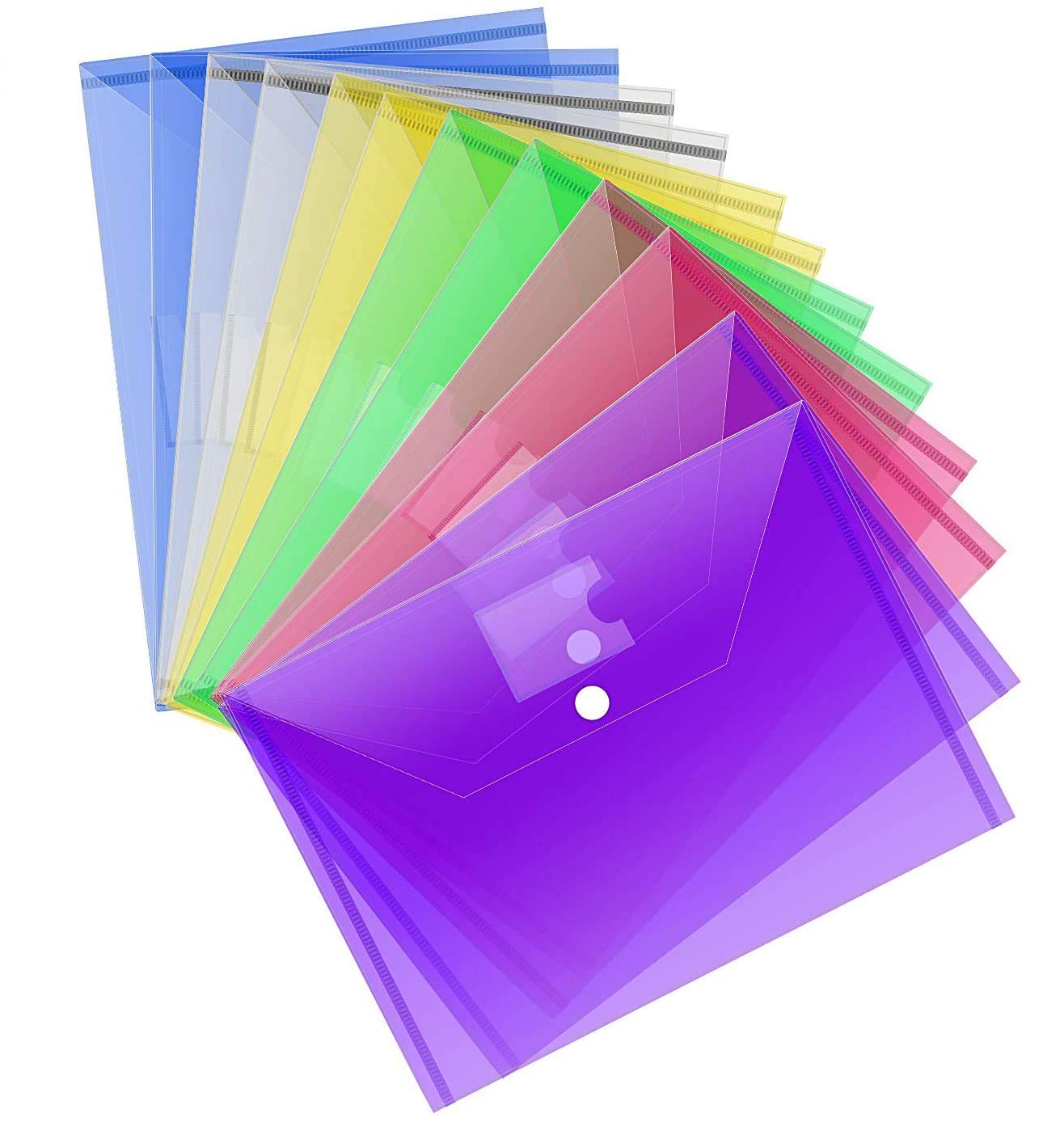 ASelected A4 Plastic Document Wallets with Popper Closure | 24 Pack | Clear | Holds 100 Sheets